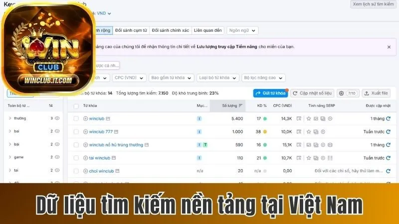 Dữ liệu tìm kiếm nền tảng tại Việt Nam