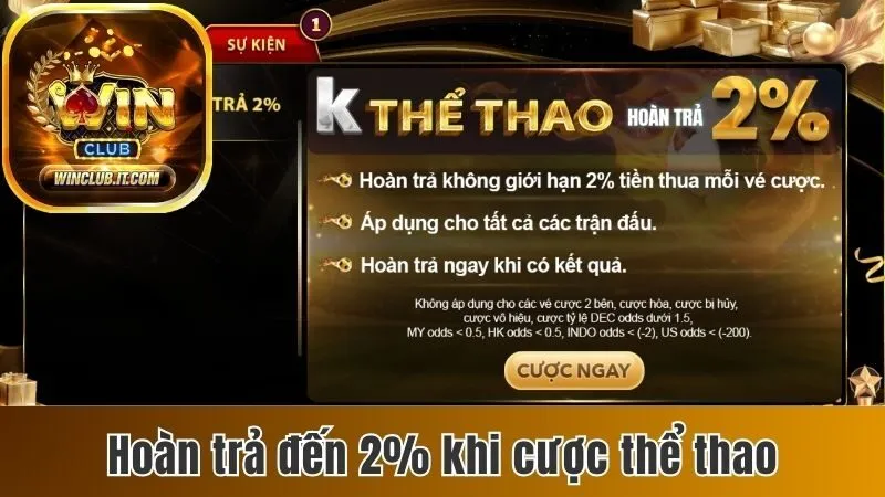 Khuyến Mãi Winclub - Các Sự Kiện Đặc Biệt, Giá Trị Và Hot 3 Hoàn trả đến 2% khi tham gia cược thể thao