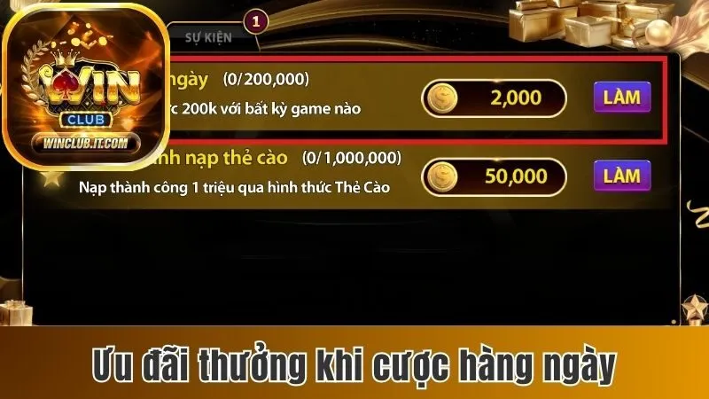 Khuyến Mãi Winclub - Các Sự Kiện Đặc Biệt, Giá Trị Và Hot 1 Ưu đãi thưởng khi cược hàng ngày